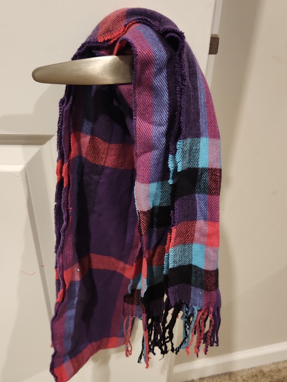Plaid Purple Multicolor Fringe Scarf